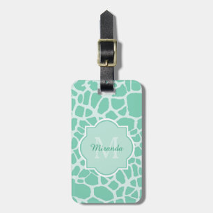 Girl Mint Green Giraffe Print Monogram und Name Gepäckanhänger