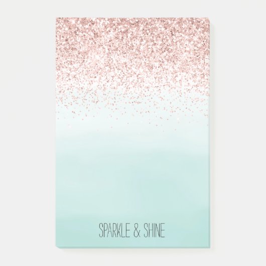 Girl Mint Ombre Glam Pink Glitzer Post-it Klebezettel (Vorderseite)