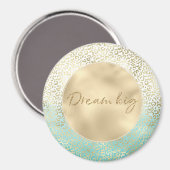 Girl Mint Watercolor Ombre Gold Leopard Print Magnet (Vorderseite/Rückseite)