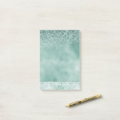 Girl Mint White Leopard Print Glitzer Post-it Klebezettel (Auf Schreibtisch)
