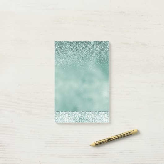 Girl Mint White Leopard Print Glitzer Post-it Klebezettel (Auf Schreibtisch)