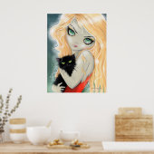 Girl mit Black Cat Poster Print (Küche)