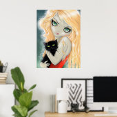 Girl mit Black Cat Poster Print (Heimbüro)