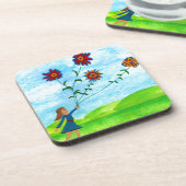 Girl mit Blume Square Beverage Coaster Getränkeuntersetzer (Linke Seite)