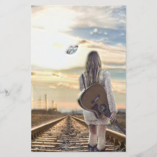Girl mit Gitarre auf Bahnschienen Briefpapier