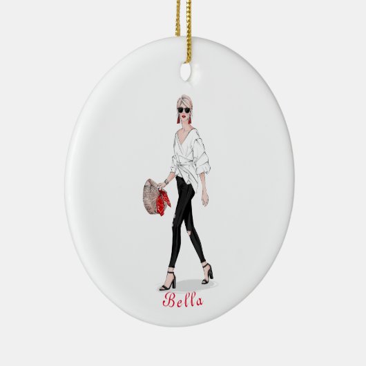 Girl mit Hat Paris Fashion Personalisiert Custom Keramik Ornament (Rechts)