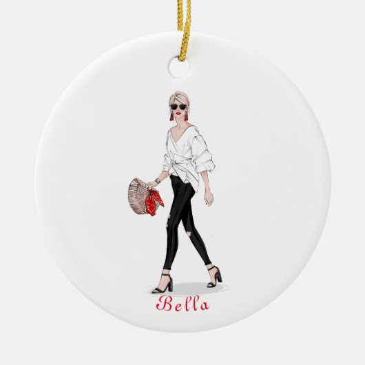 Girl mit Hat Paris Fashion Personalisiert Custom Keramik Ornament (Vorne)