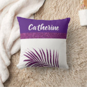 Girl Mit Monogramm Name Palm Leaf Lila Glitzer Kissen (Decke)