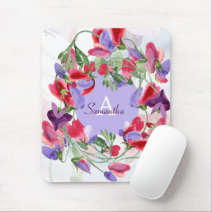 Girl Mit Monogramm Sweet Pea Floral Mousepad