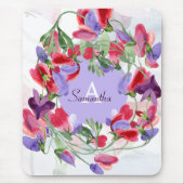 Girl Mit Monogramm Sweet Pea Floral Mousepad (Vorne)