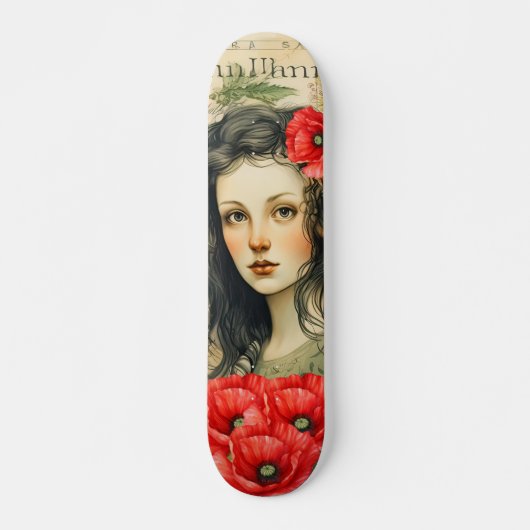 Girl mit Red Poppies Vintag Inspiriert Skateboard (Vorne)