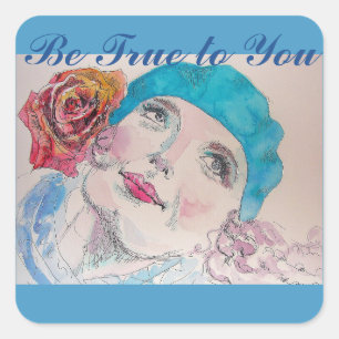 Girl mit Rote Rose Beret treu sein zu Ihrem Aufkle Quadratischer Aufkleber