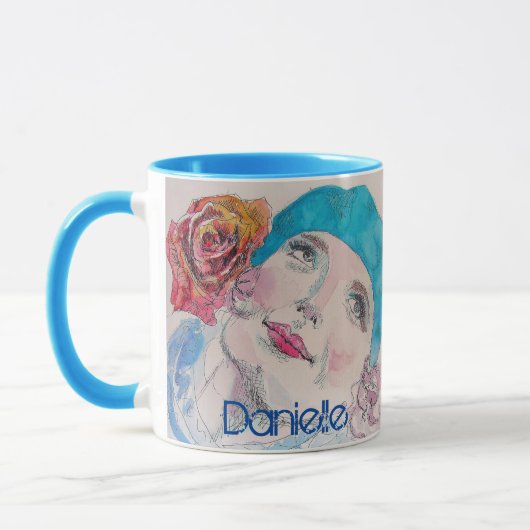 Girl mit Rote Rose Beret Wasserfarbe Blume Tasse (Links)