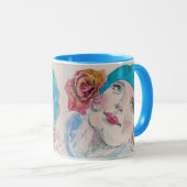 Girl mit Rote Rose Beret Wasserfarbe Blume Tasse (VorderseiteRechts)