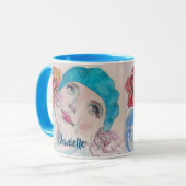 Girl mit Rote Rose Beret Wasserfarbe Blume Tasse (Vorderseite Links)