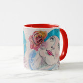 Girl mit Rote Rose Beret Wasserfarbe Blume Tasse (VorderseiteRechts)