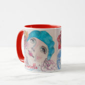 Girl mit Rote Rose Beret Wasserfarbe Blume Tasse (Vorderseite Links)