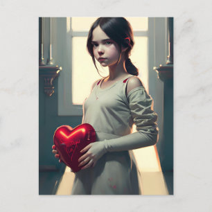 Girl mit rotem Herzballon Postcard Postkarte
