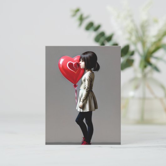 Girl mit rotem Herzballon Postkarte (Stehend Vorderseite)
