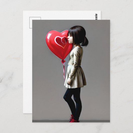 Girl mit rotem Herzballon Postkarte (Vorne/Hinten)