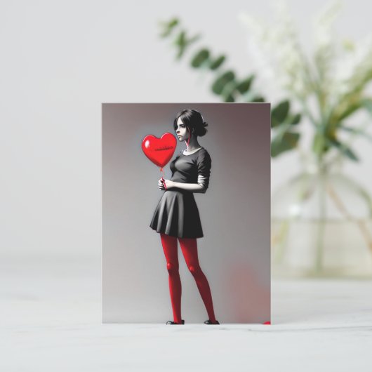 Girl mit rotem Herzballon Postkarte (Stehend Vorderseite)