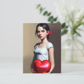 Girl mit rotem Herzballon Postkarte (Stehend Vorderseite)