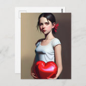 Girl mit rotem Herzballon Postkarte (Vorne/Hinten)