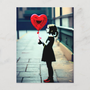 Girl mit rotem Herzballon Postkarte