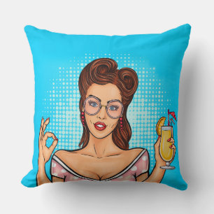 Girl mit Sign OK Throw Kissen