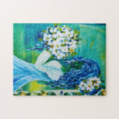 Girl mit Spring Bouquet Feines Puzzle (Horizontal)