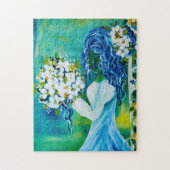 Girl mit Spring Bouquet Feines Puzzle (Vertikal)