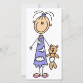 Girl mit Teddy Bär Strichmännchen Girls Flat Card (Vorderseite)