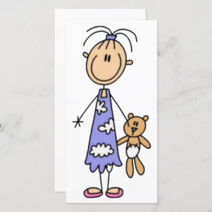 Girl mit Teddy Bär Strichmännchen Girls Flat Card