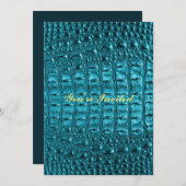 Girl-Mode-Türkis-Blau Alligator Leder Einladung (Vorne/Hinten)