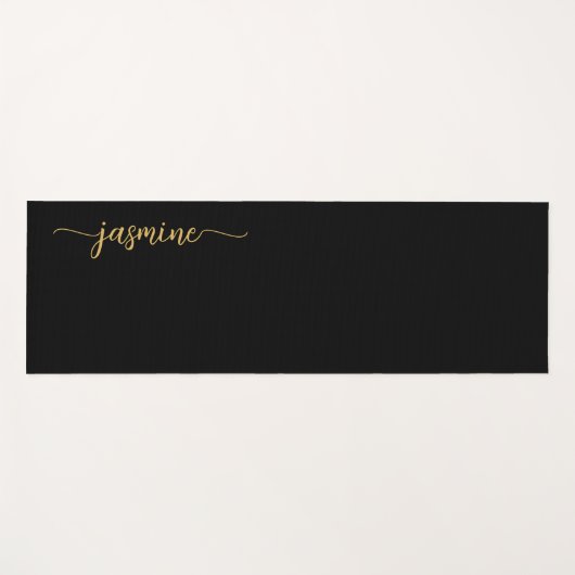 Girl Modern Black Gold Monogram Name Script Yogamatte (Vorderseite (Horizontal))