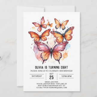 Girl Modern Butterfly Girl Geburtstag Einladung