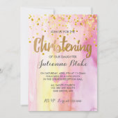 Girl Modern Christening Watercolor Einladung (Vorderseite)