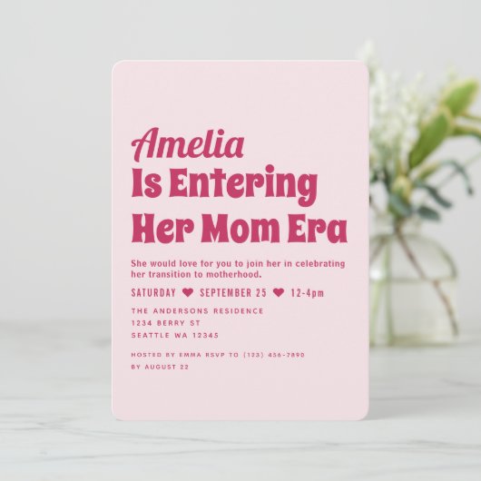 Girl Modern Mama Era Minimalistisch Baby Dusche Einladung (Stehend Vorderseite)