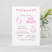 Girl Modern Pink Baby Dusche Einladung (Stehend Vorderseite)