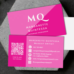 Girl Modern Pink Feminine Chic Monogram QR Code Visitenkarte