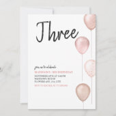 Girl Modern Simple 3rd Pink Balloons Geburtstag Einladung (Vorderseite)