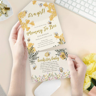 Girl Mommy to Bee Niedlich Honeycomb Babydusche All In One Einladung