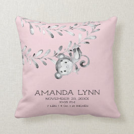 GIRL Monkey Baby Birth Stats Pillow Kissen
