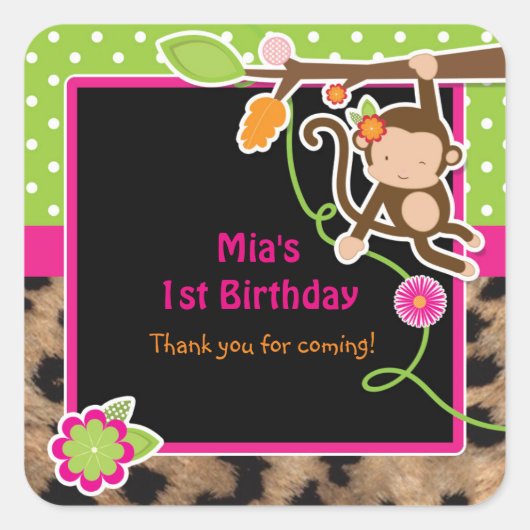 Girl Monkey Chic Safari Jungle Bevorzugung Sticker (Vorderseite)