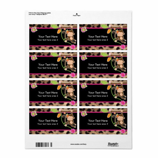 Girl Monkey Chic Safari Jungle Black Sticker Label (Vorne)