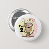 Girl Monkey in Party Hat 2. Geburtstag Button (Vorne & Hinten)