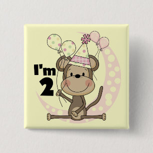 Girl Monkey in Party Hat 2. Geburtstag Button