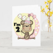 Girl Monkey in Party Hat 2. Geburtstag Karte (Gelbe Blume)