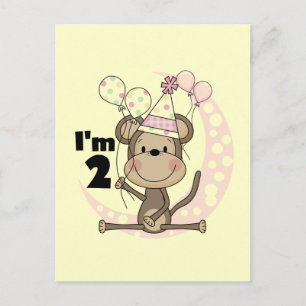 Girl Monkey in Party Hat 2. Geburtstag Postkarte