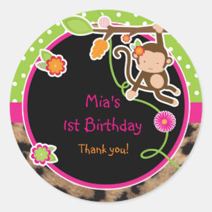Girl Monkey Jungle Safari Bright Favor Sticker